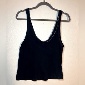 Free people black cotton tank crocheted trim summer top shirt‎ spring